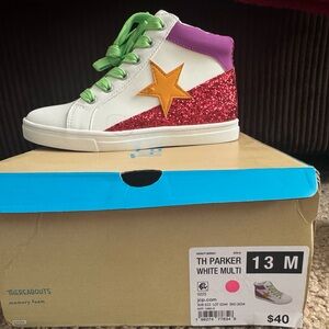 TH Parker Kids' High-Top Sneakers - White with Green, Pink, Red & Orange Accents